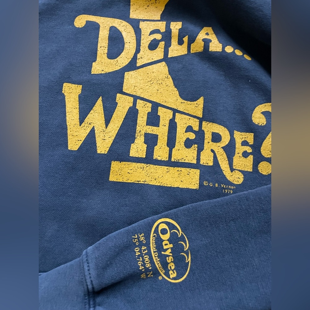 Dela - where?  Unisex Comfort Colors Dark Blue Yellow Delaware Hoodie